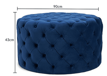 Luxurious Navy Blue Velvet Chesterfield Footstool - Rounded Design, No Assembly Required - UK Luxury Furniture